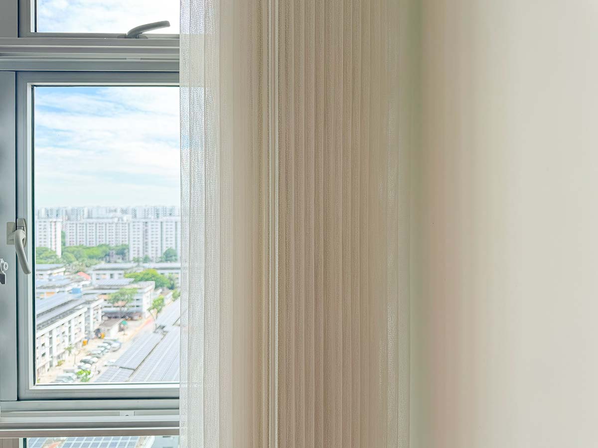 Vertical blinds drawn open